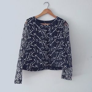 NWT Black and Gold Mesh Blouse, Back Zipper, $295 MSRP